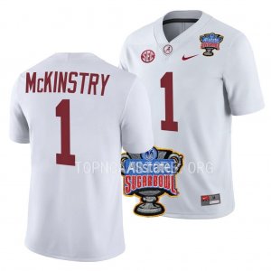 Men's Alabama Crimson Tide #1 Kool-Aid McKinstry White 2022 Sugar Bowl NCAA College Football Jersey 2403UWOX0